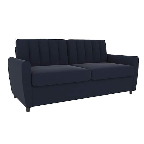 Novogratz Brittany 32.5 in. W Blue Linen Sleeper Sofa with Memory Foam Queen Mattress