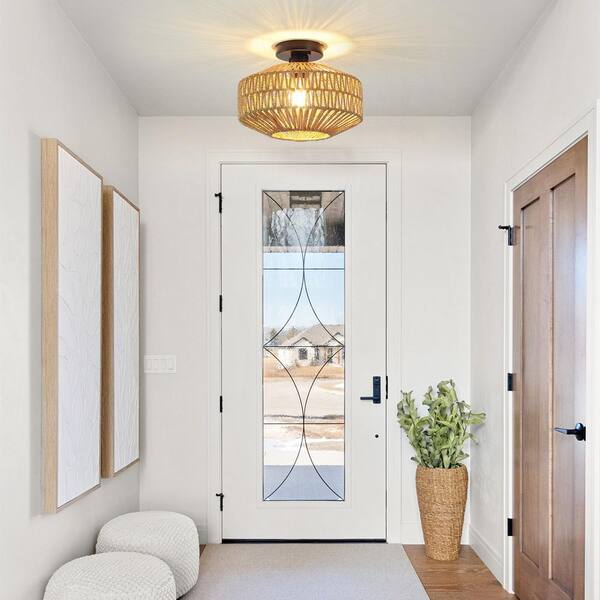 BOHO 
アンティーク　シャビー　食器棚　棚 ZJVAIVE 11.82 in. 1-Light Brown Farmhouse Boho Flush Mount Ceiling