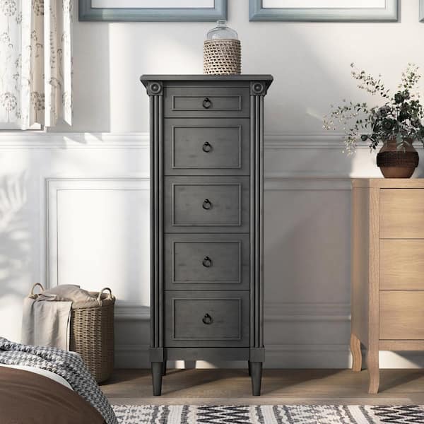 Furniture of America Elani 5-Drawer Antique Gray Chest of Drawers (46.5 in. H x 18 in. W x 15.5 in. D)