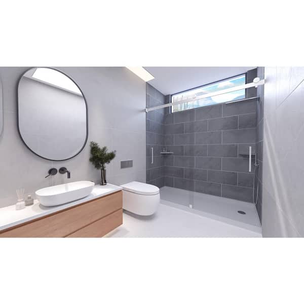 NuVo Slate Grey-Tetherow 60 in. x 32 in. x 99 in. Floor/Ceiling Base/Wall/Door Shower Stall/Kit Chrome Right