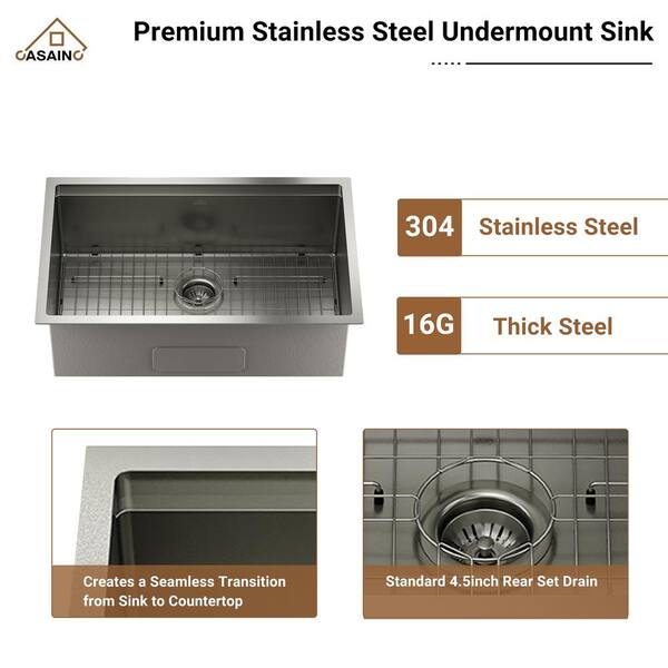 CASAINC Stainless Steel Sink 30 in. Single Bowl Undermount CASAINC Stainless Steel Sink 30 in. Single Bowl Undermount