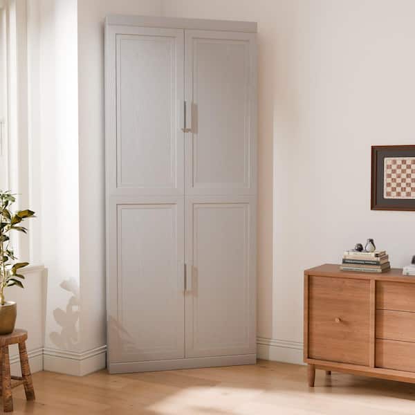 Solid Wood White 72 in. H Corner Cabinet Storage Cabinet with Adjustable Shelves