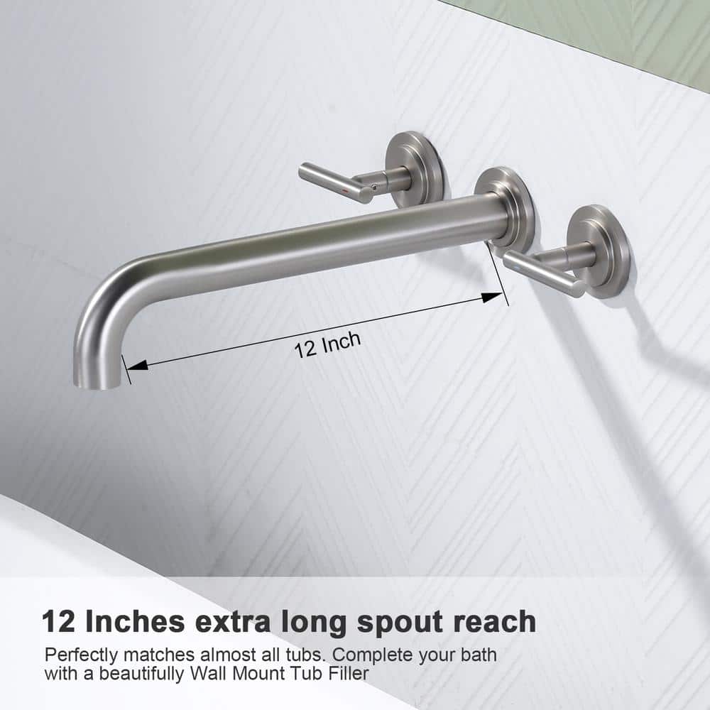 Brushed Nickel Double Handle Wall Mounted Roman Tub Faucet