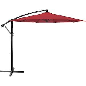 10ft.Red Steel Offset Cantilever Umbrella, Patio Hanging Umbrella with Crank&Cross Base for Garden, Lawn, Backyard&Deck