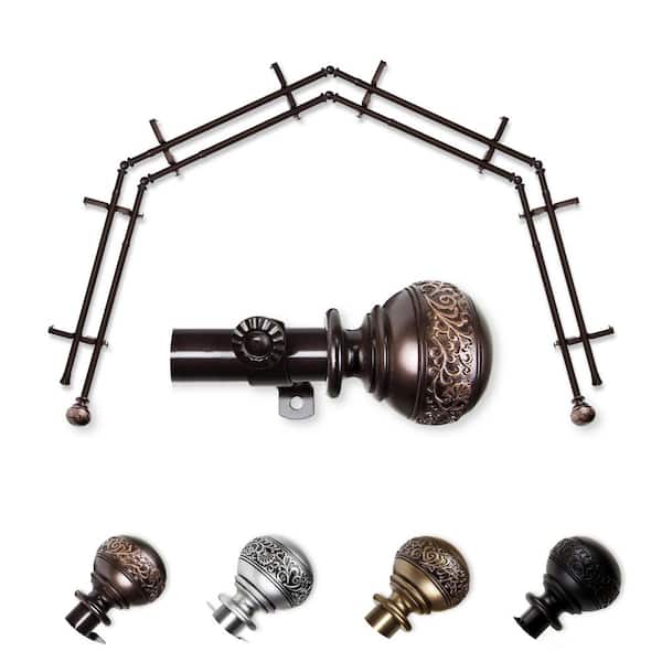 EMOH 13/16" Dia Adjustable 4-Sided Double Bay Window Curtain Rod 28 to 48" (each side) with Douglas Finials in Cocoa