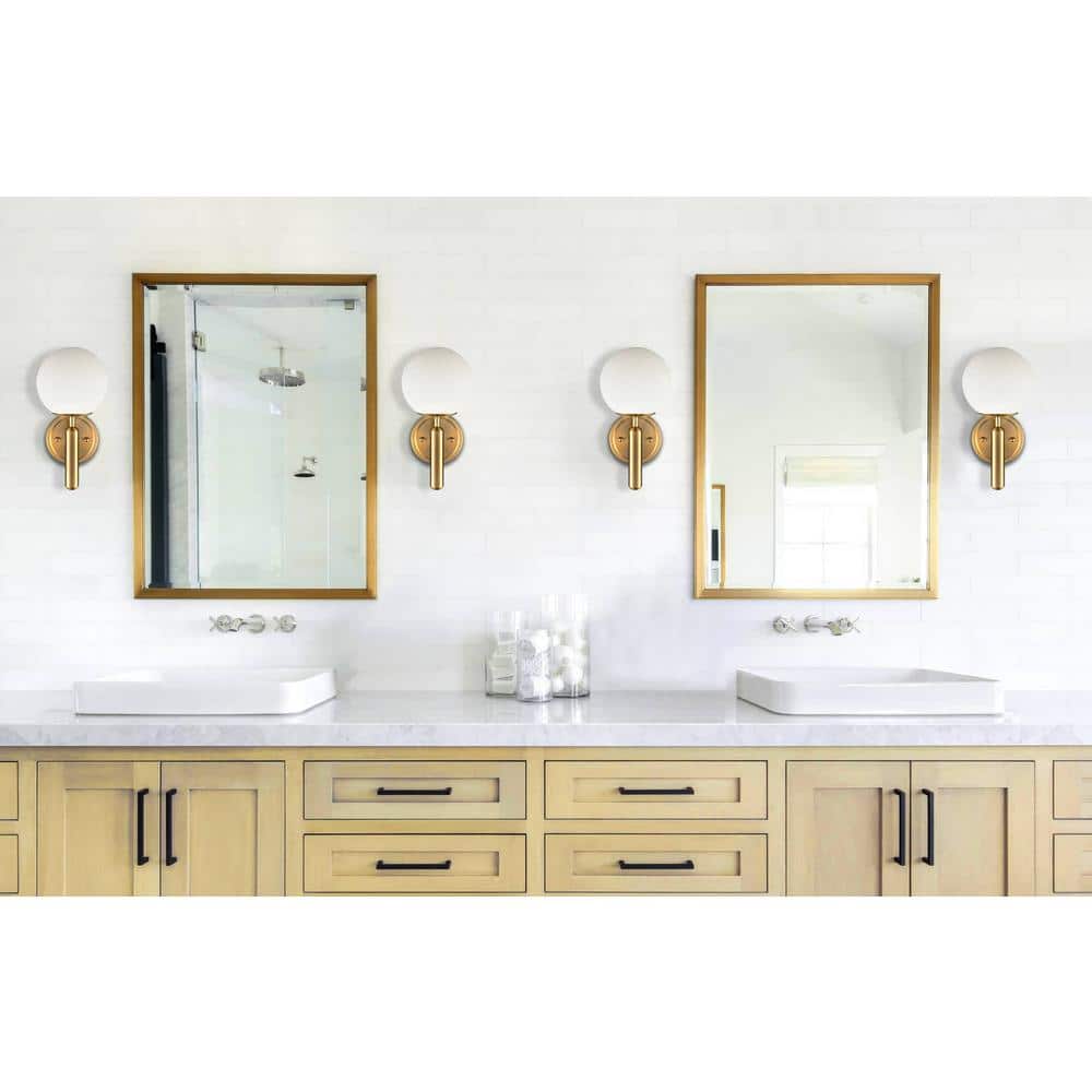 Opal Globe Brass Vanity Wall Sconce with Glass Shade