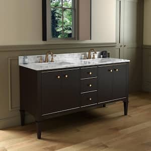 Roma 61 in. W x 22 in. D Bath Vanity in Espresso with Marble Vanity top in Carrara White with White Basin