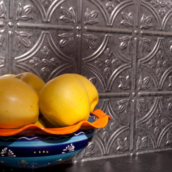 Traditional 1 18 in. x 24 in. Galvanized Steel Vinyl Decorative Wall Tile Backsplash 15 sq. ft. Kit