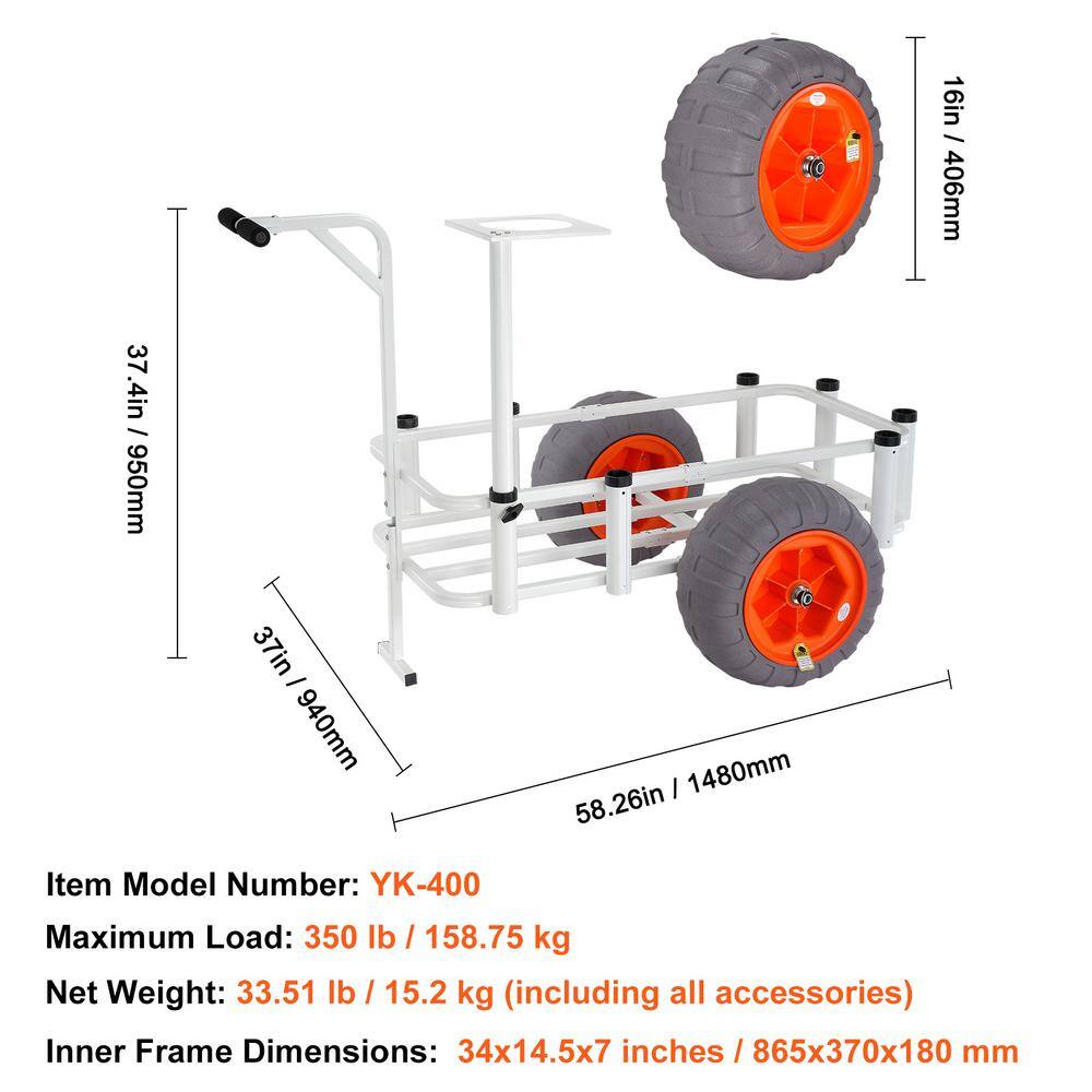 Heavy-Duty White Aluminum Beach Fishing Cart with Balloon Tires