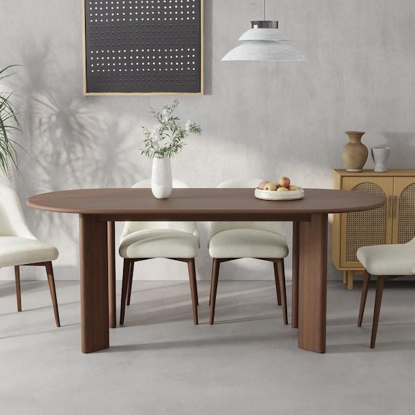 Lirago Walnut Oval Wood 67 in. 4 Legs Kitchen Table Dining Table Seats 6