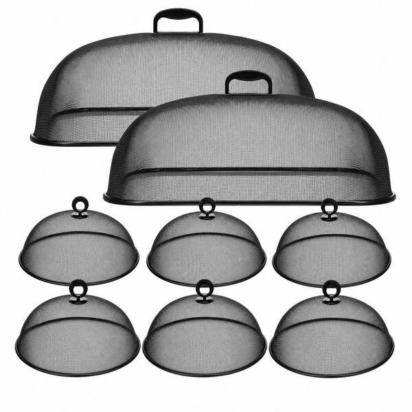 Black Metal Mesh Food Cover Set Picnic Covers 8-Pieces Extra Large and Dome for Plates and Bowls