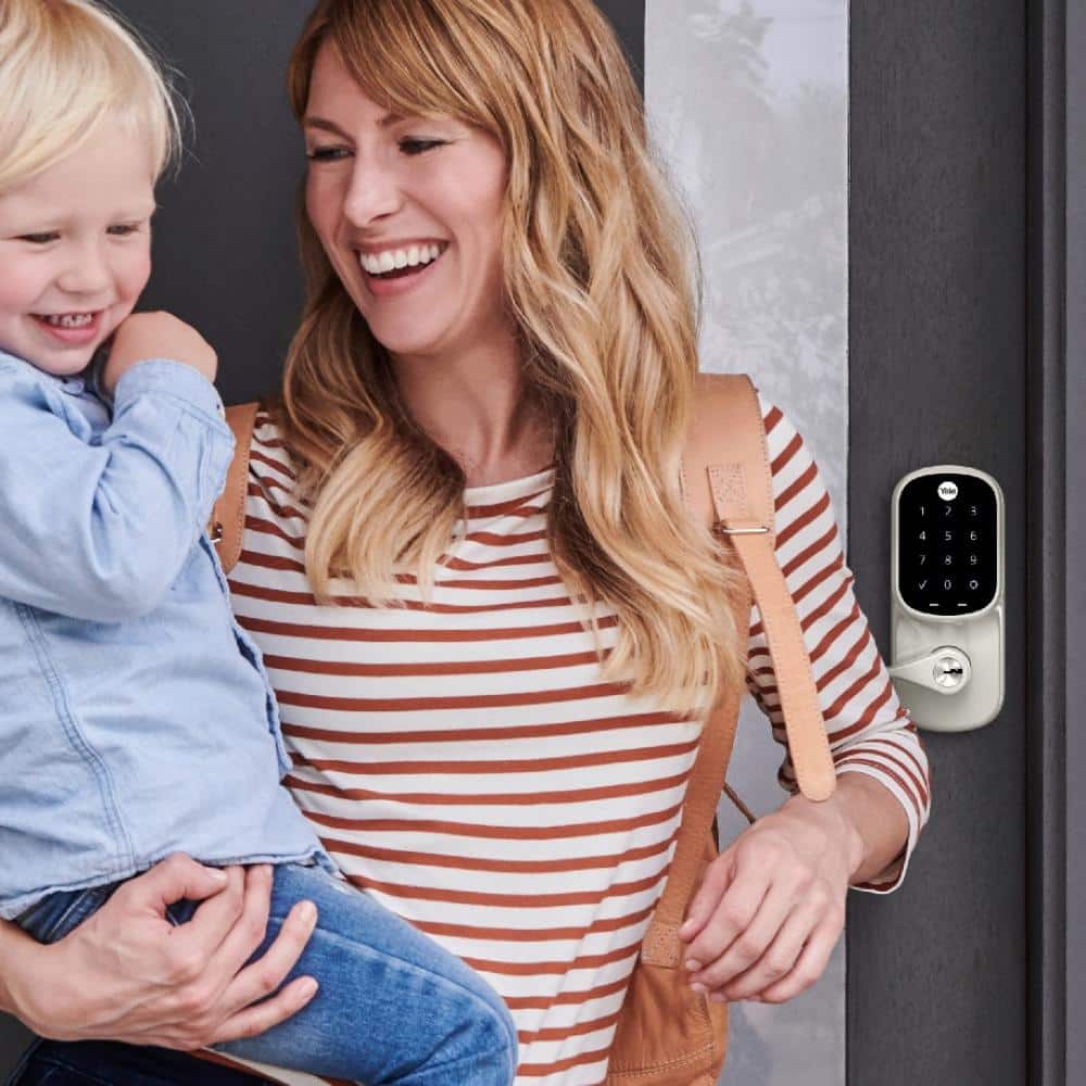 Satin Nickel Electronic Door Handle with Touchscreen Keypad