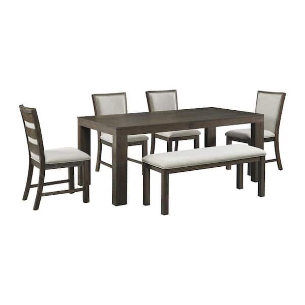 Picket House Furnishings Jasper Brown 30 in. 6-Piece Dining Set (72 in. Table 4 Chairs Bench)