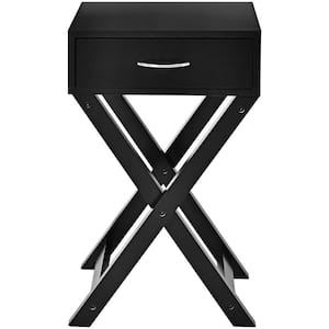 16 in. W x 13 in. D X-shape Leg Black End Side Table with Drawer