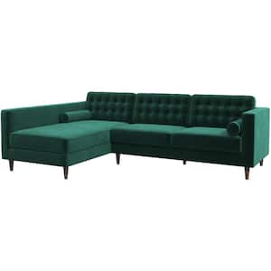 Ocean 102 in. W Square Arm 2-piece L-Shaped Velvet Living Room Left Facing Corner Sectional Sofa in Green (Seats 4)