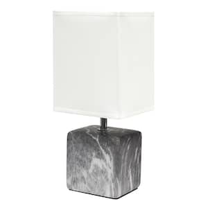 11.8 in. Black Marbled Ceramic Table Lamp with White Fabric Shade