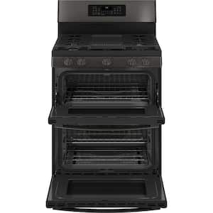 Profile 30 in. 5 Burner Smart Freestanding Double Oven Gas Range in Black Stainless with Air Fry