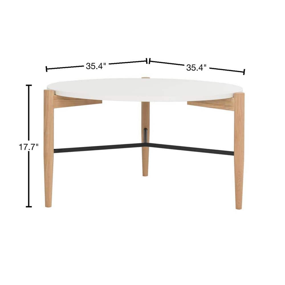 Thyme Round White and Oak Wood Cocktail Table with Metal Accents