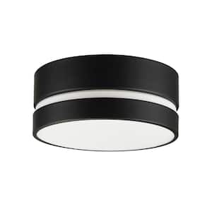 Belamy 11.8 in. 2-Light Matte Black Flush Mount with Inner Frosted Acrylic Shade
