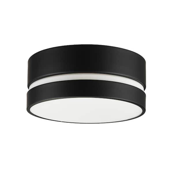 Globe Electric Belamy 11.8 in. 2-Light Matte Black Flush Mount with Inner Frosted Acrylic Shade