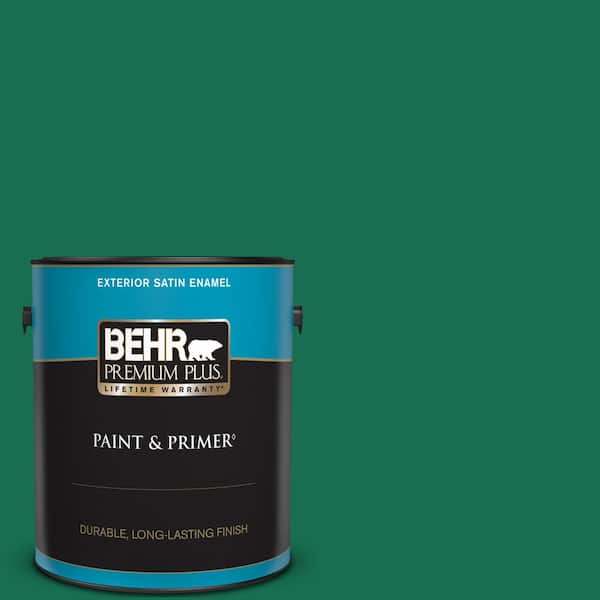 BEHR PREMIUM PLUS 1 gal. #S-H-470 Precious Emerald Satin Enamel Exterior Paint & Primer