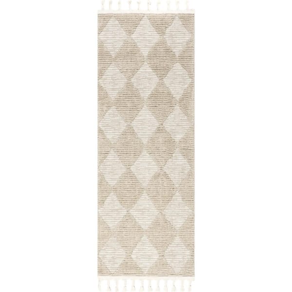 Aylin Diamond Tasseled Beige 3 ft. x 10 ft. Indoor Runner Rug