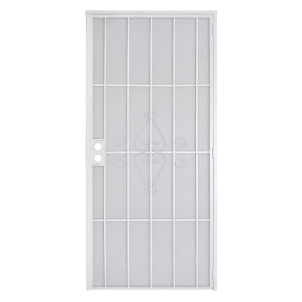 US Door and Fence 36 in. x 80 in. Champion White Steel Surface Mount Outswing Security Door with Expanded Steel Screen Inlay