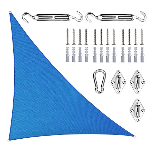 ROYAL SHADE 14 ft. x 14 ft. x 19.8 ft. Right Triangle Sun Shade Sail with Hardware Kit-Blue