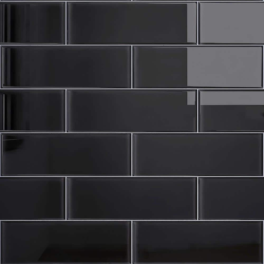 MOLOVO Crystile Black 4 in. X 12 in. Glossy Glass Subway Tile (10 sq ...