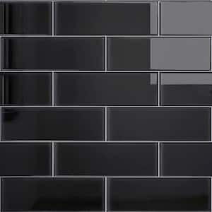 Crystile Black 4 in. X 12 in. Glossy Glass Subway Tile (10 sq. ft./Case)