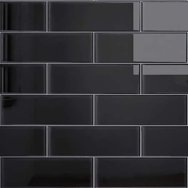 MOLOVO Crystile Black 4 in. X 12 in. Glossy Glass Subway Tile (10 sq. ft./Case)