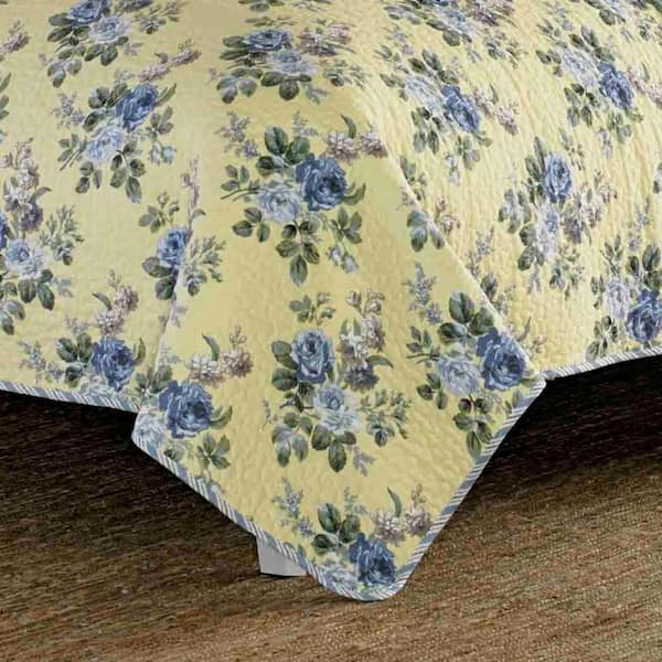 Laura Ashley Linley 3-Piece Yellow Floral Cotton King Quilt Set