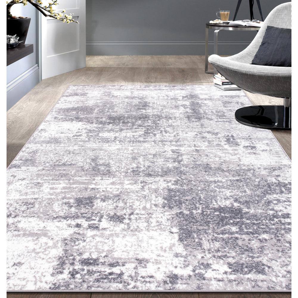 Reversible Abstract Gray Synthetic 3'3" x 5' Easy-Care Rug
