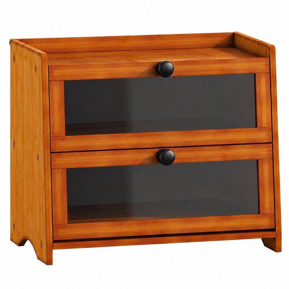 1 Piece Double Layer Bamboo Bread Box for Kitchen Countertop, Extra Large Storage Organizer for Homemade Bread