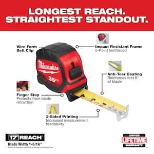 35 ft. x 1-5/16 in. W Blade Tape Measure with 17 ft. Reach and 4-1/2 in. Trim Square (2-Piece)