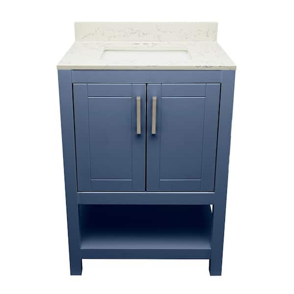 Ella Taos 25 in. W x 19. in D. x 36 in. H Bath Vanity in Navy Blue with Quartz Stone Lyra White Top with White Basin