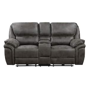 Arlo 79.5 in. W Gray Microfiber Power Double Reclining Love Seat with Center Console