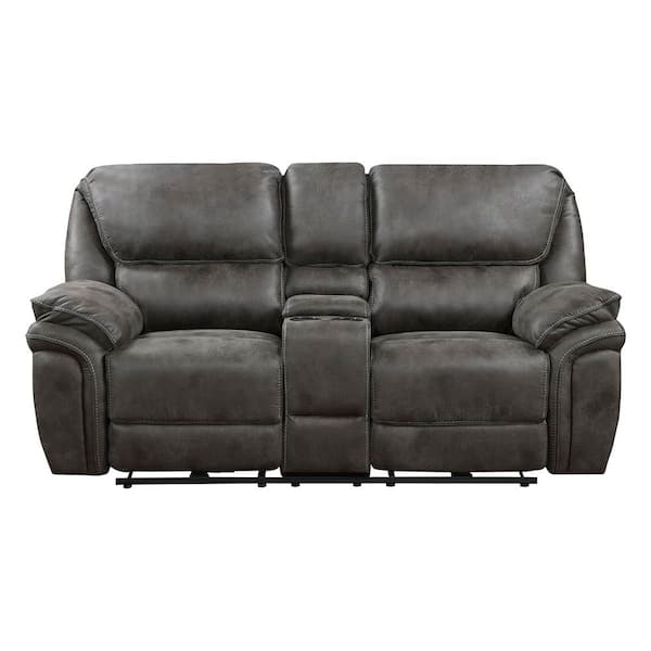 Lazzara Arlo 79.5 in. W Gray Microfiber Power Double Reclining Love Seat with Center Console
