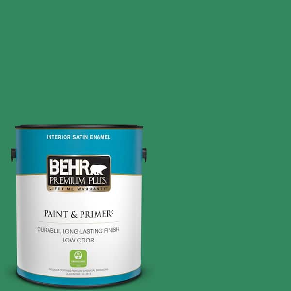 BEHR PREMIUM PLUS 1 gal. #P420-6 Exquisite Emerald Satin Enamel Low Odor Interior Paint & Primer