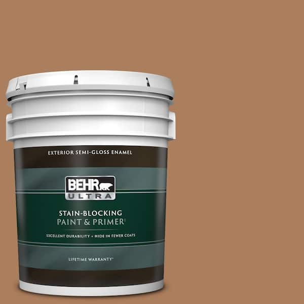 BEHR ULTRA 5 gal. #S230-6 Burnt Toffee Semi-Gloss Enamel Exterior Paint & Primer