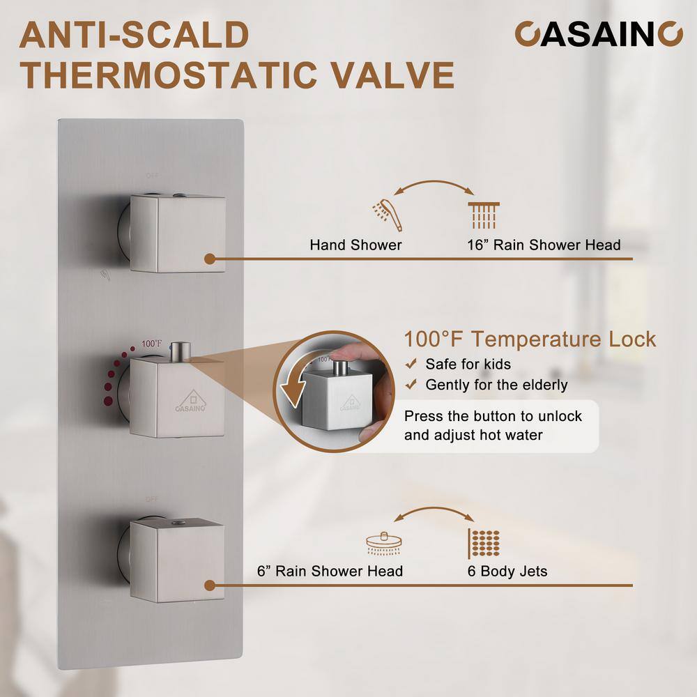 Brushed Nickel Large Square Rainfall Dual Shower Head System