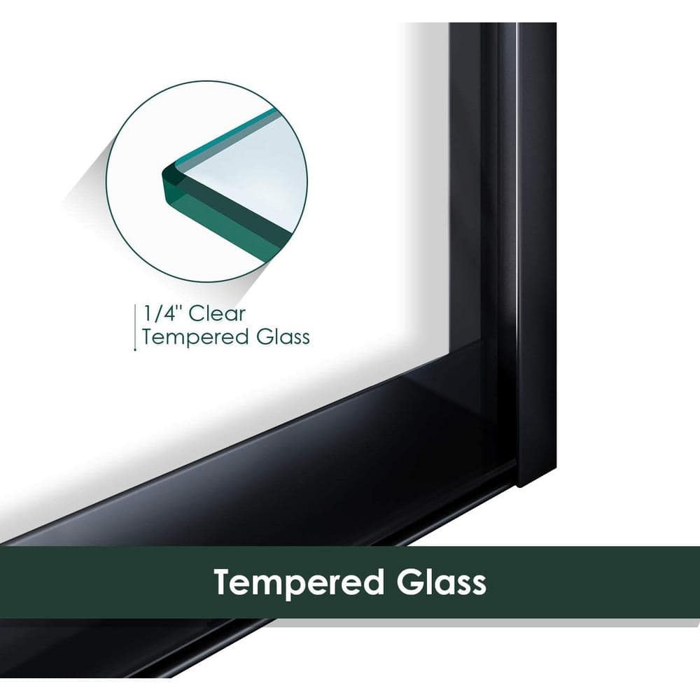 48'' Matte Black Semi-Frameless Sliding Shower Door with Clear Glass
