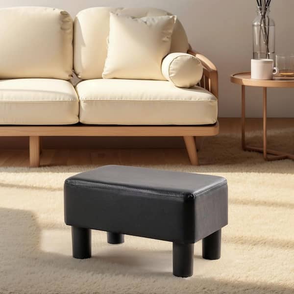 VECELO Small Foot Rest Ottoman, Linen Foot Stool with Legs for Desk, Sofa, Living Room, Entryway – Black Stool Style 2