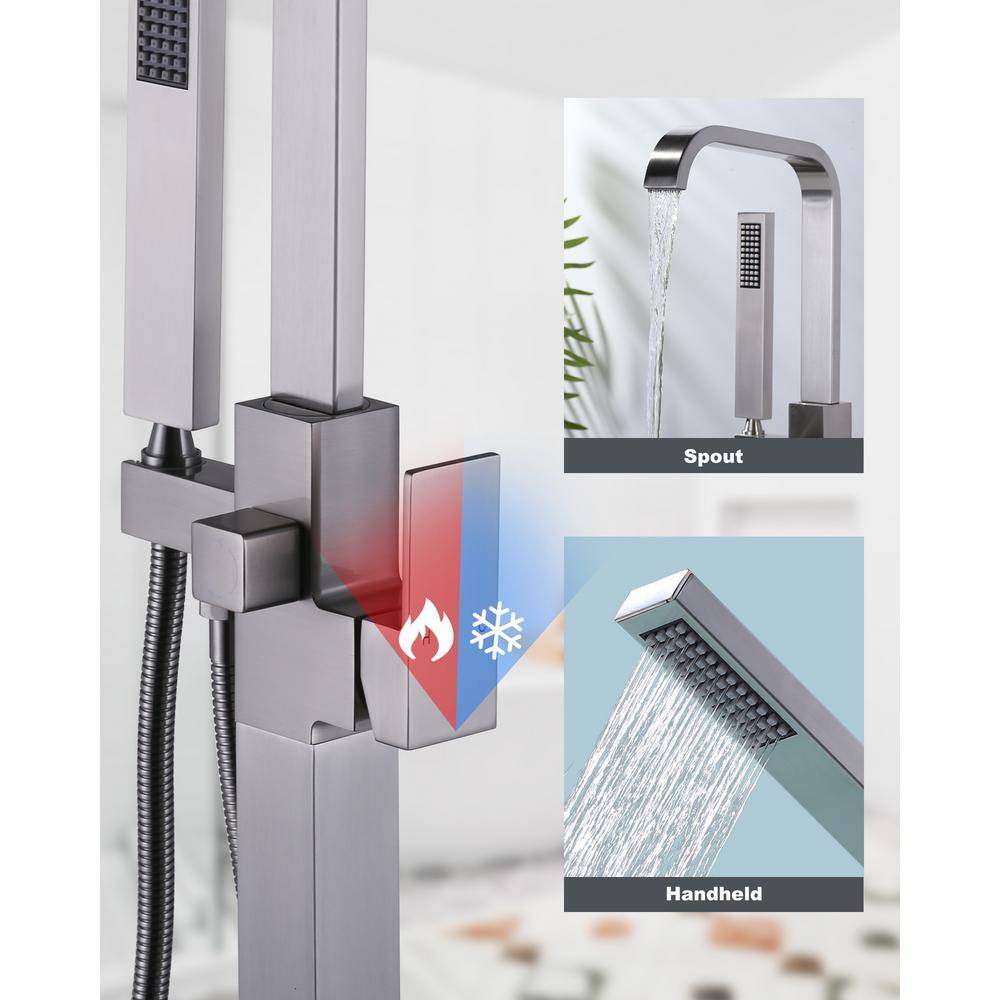 Brushed Nickel Freestanding Tub Filler with Handshower