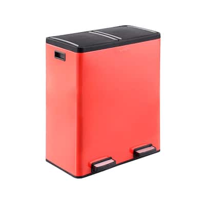 18.5 Gal. Red Large Capacity Dual Trash and Recycling Bin