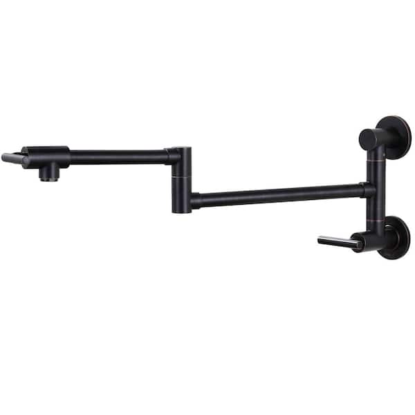 Wall Mounted Pot Filler with 2 Handles Kitchen Faucet in Oil Rubbed Bronze
