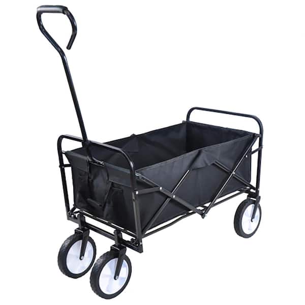 HOTEBIKE 4.75 cu. ft. Steel Folding Black Wagon Shopping Beach Garden Cart