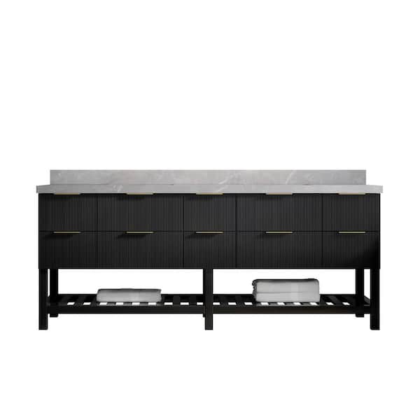 Willow Collections Catalina 84 in. W x 22 in. D x 36 in. H Double Sink Bath Vanity in Black with 2 in. Light Gray Qt. Top