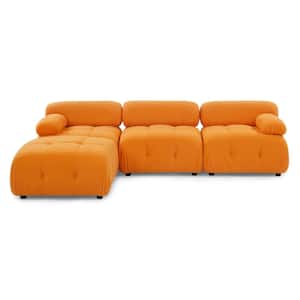 4-Pcs Modern Solid Wood Polyester L Shaped Button Tufted Modular Sectional Sofa in. Orange