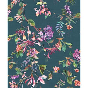 Flora Collection Green Summer Floral Bouquet Matte Finish Non-Pasted Vinyl on Non-Woven Wallpaper Sample